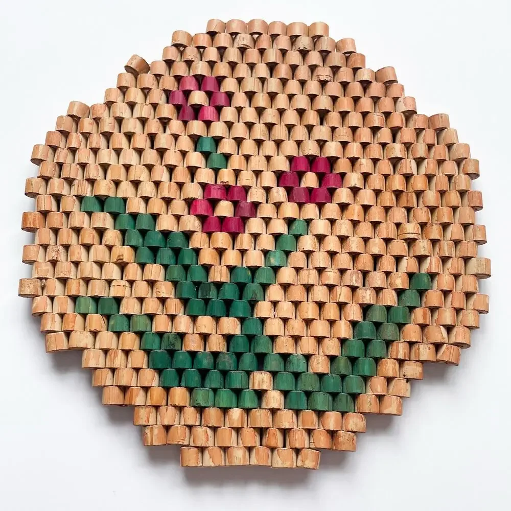 Vintage Bamboo Bead Trivet Red Flowers 7